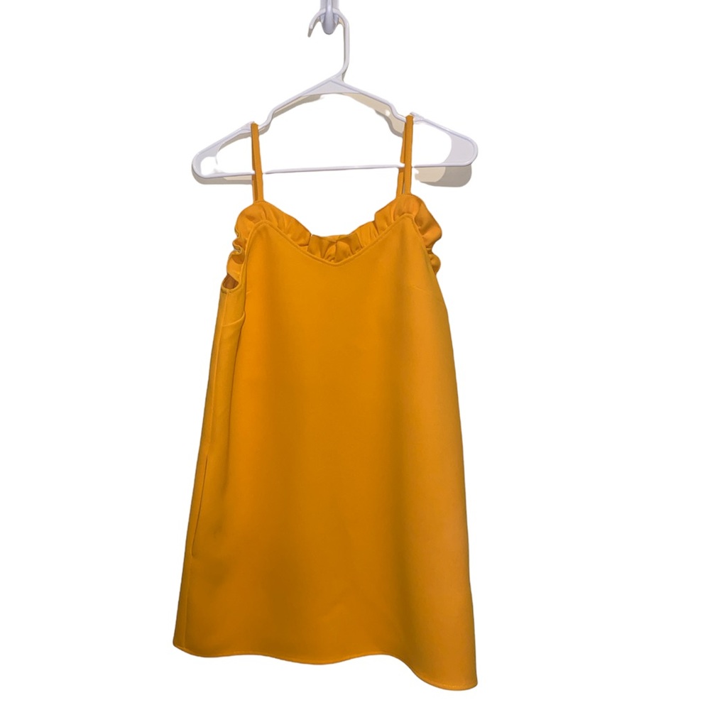 [Topshop] Mustard Ruffle Neck Dress with Pockets